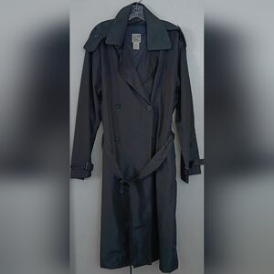 TravelSmith Men's Regular Longline Black Trench Coat Belted Doublebreasted Sz Lg